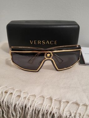 Versace Gold and Brown Designer Slim Temple Eyeglasses